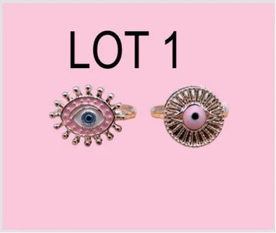 LOT de 2 Bagues Réglables pour Enfants - Oeil - Mauvais Oeil
