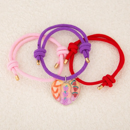 Lot de 3 Bracelets D'amitié Cordon Réglable - Coeur Aimanté Fruits - BFF - Best Friends Forever - Amoureux Couple Amitié