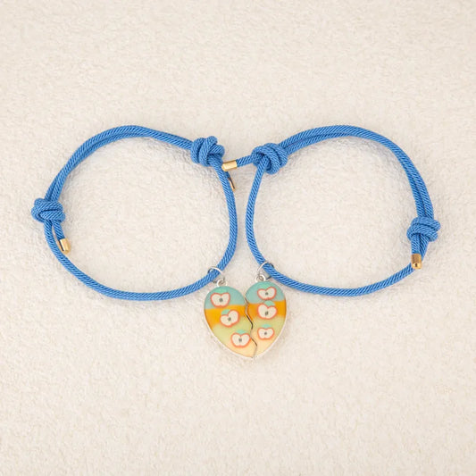 Lot de 2 Bracelets D'amitié Cordon Réglable - Coeur Aimanté Fruits - BFF - Best Friends Forever - Amoureux Couple Amitié