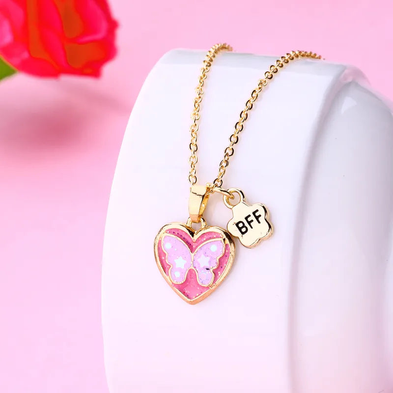 Set mit 2 Ketten, Delfin-Herz-Freundschaftshalsketten – BFF, beste Freunde für immer – ausgefallen – silberner Anhänger und Kette