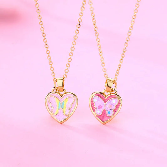 Lot de 2 Colliers D'amitié - Coeur Papillon - BFF - Best Friends Forever