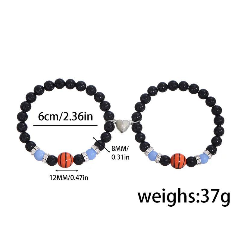 Lot de 2 Bracelets Pierre - Football Basketball - BFF - Best Friends - Amitié - Coeur Aimanté Phosphorescent