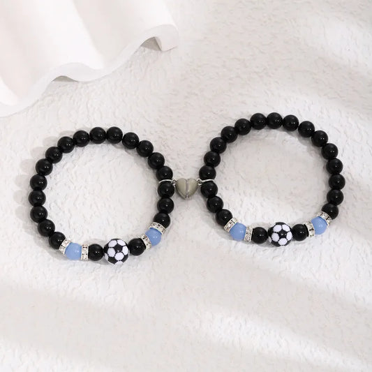 Lot de 2 Bracelets Pierre - Football Basketball - BFF - Best Friends - Amitié - Coeur Aimanté Phosphorescent