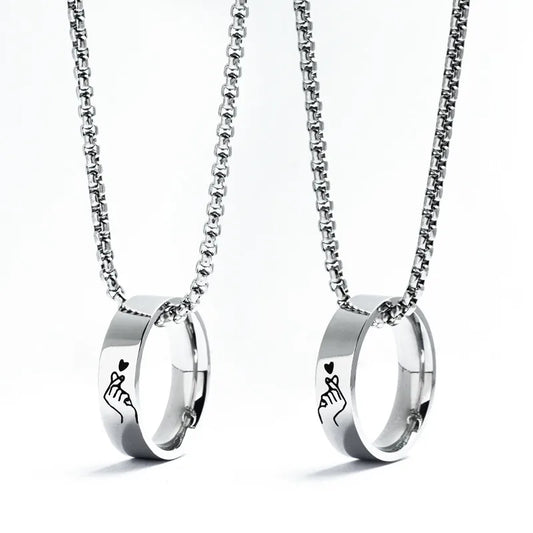 Lot de 2 Colliers D'amitié Couple - Anneaux Mains Coeur - BFF - Best Friends - Pendentif Chaine Acier Inoxydable - Amoureux