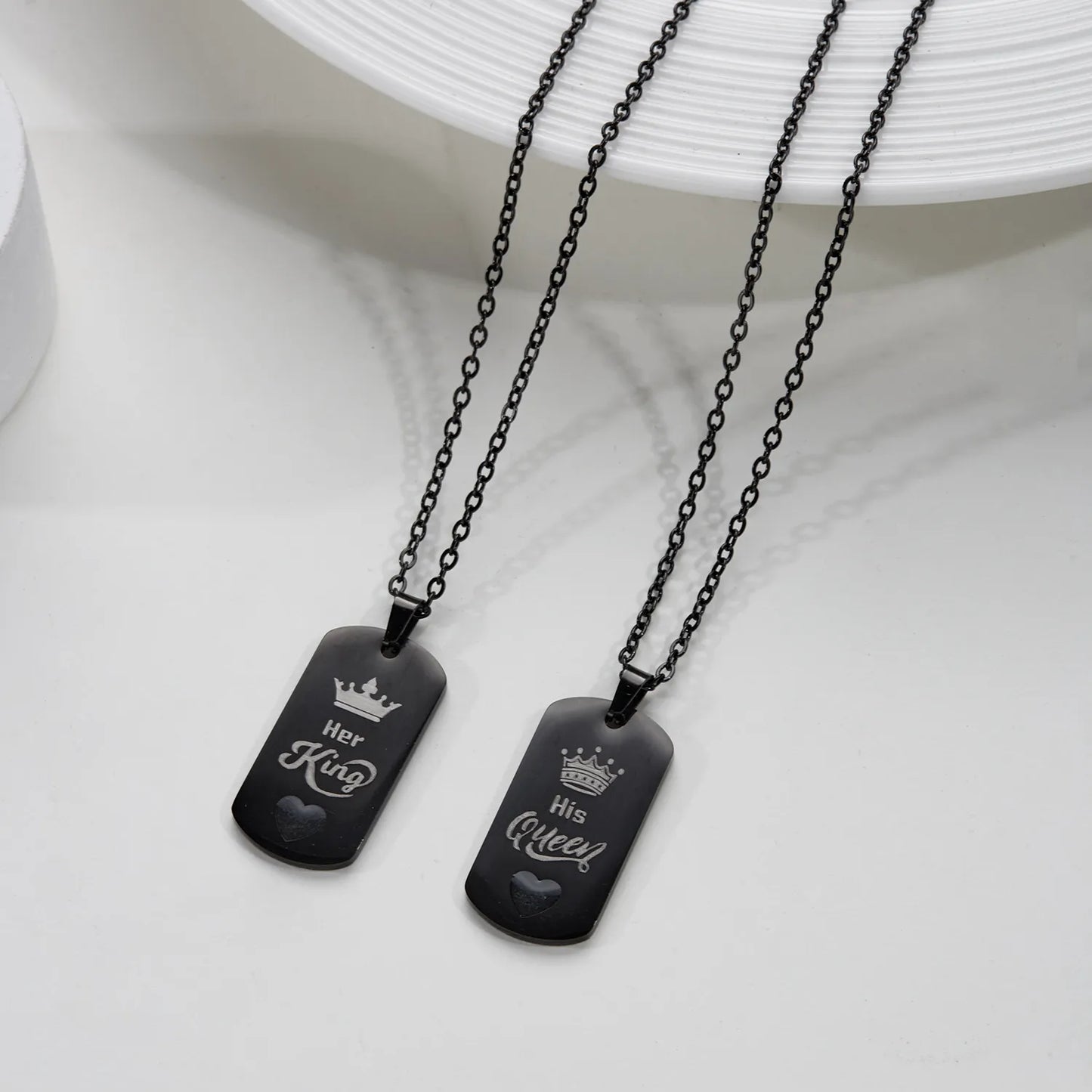 Lot de 2 Colliers D'amitié Couple - Roi Reine - Coeur Phosphorescent - BFF - Best Friends - Amoureux - Pendentif Chaine - Acier Inoxydable