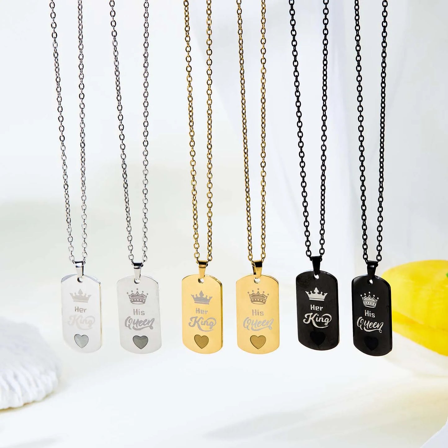 Lot de 2 Colliers D'amitié Couple - Roi Reine - Coeur Phosphorescent - BFF - Best Friends - Amoureux - Pendentif Chaine - Acier Inoxydable