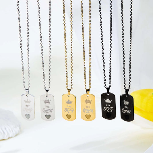 Lot de 2 Colliers D'amitié Couple - Roi Reine - Coeur Phosphorescent - BFF - Best Friends - Amoureux - Pendentif Chaine - Acier Inoxydable