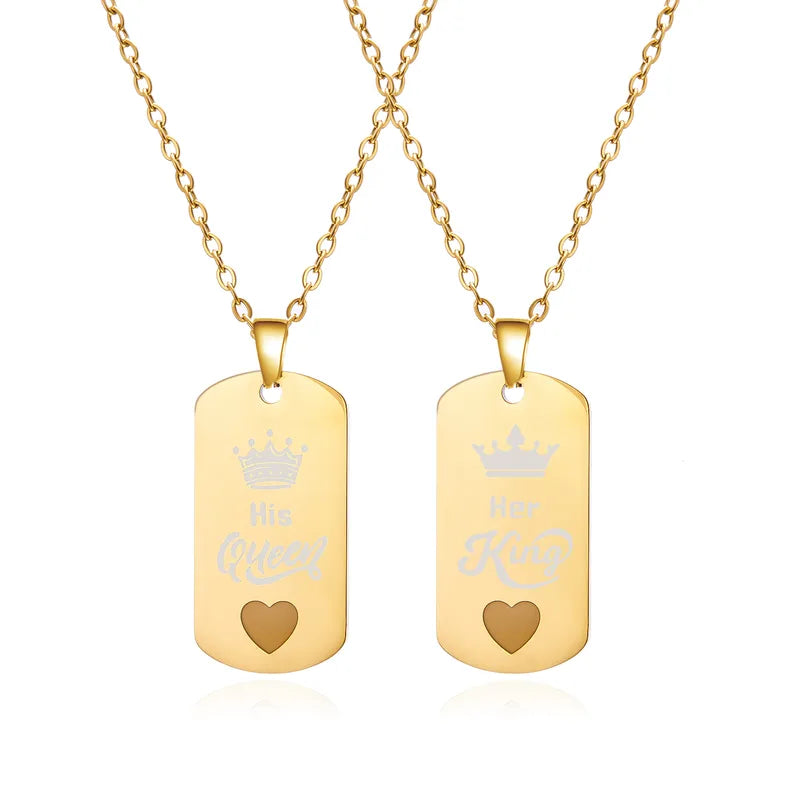 Lot de 2 Colliers D'amitié Couple - Roi Reine - Coeur Phosphorescent - BFF - Best Friends - Amoureux - Pendentif Chaine - Acier Inoxydable