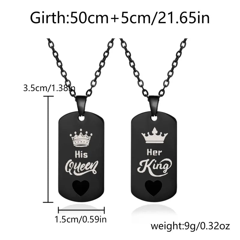 Lot de 2 Colliers D'amitié Couple - Roi Reine - Coeur Phosphorescent - BFF - Best Friends - Amoureux - Pendentif Chaine - Acier Inoxydable