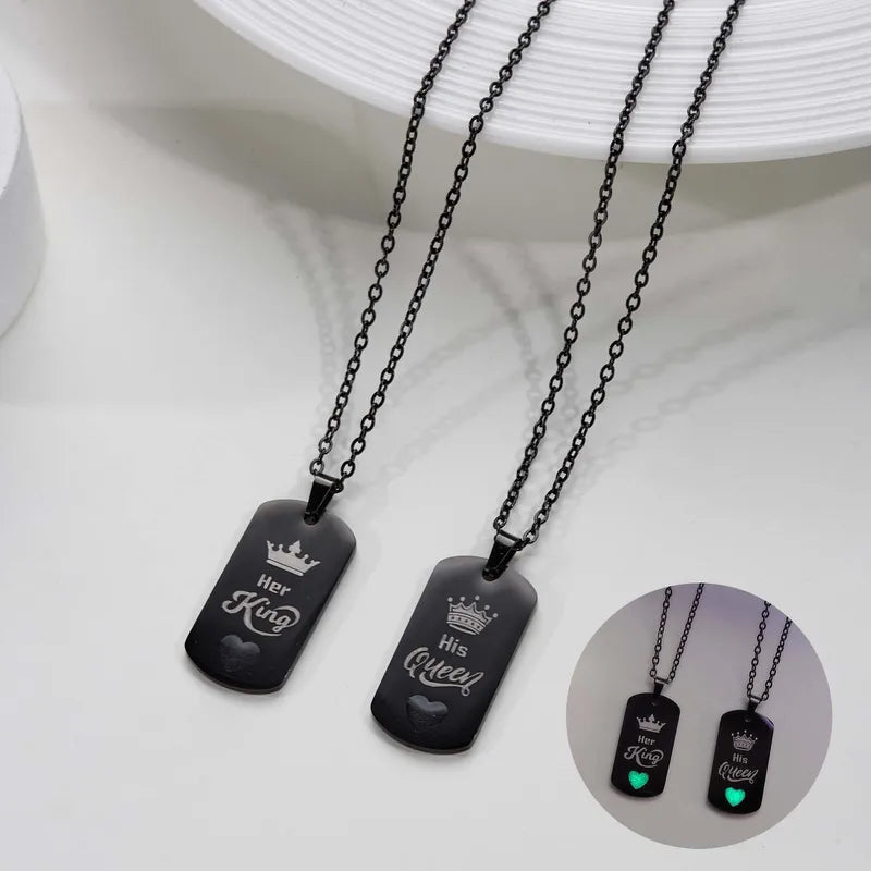 Lot de 2 Colliers D'amitié Couple - Roi Reine - Coeur Phosphorescent - BFF - Best Friends - Amoureux - Pendentif Chaine - Acier Inoxydable