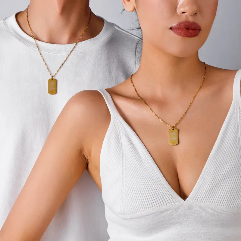 Lot de 2 Colliers D'amitié Couple - Roi Reine - Coeur Phosphorescent - BFF - Best Friends - Amoureux - Pendentif Chaine - Acier Inoxydable