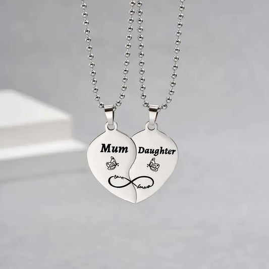 Lot de 2 Colliers Cœur - Mère Fille - Famille Parents Enfant Maman Fille - Pendentif Coeur - Acier Inoxydable