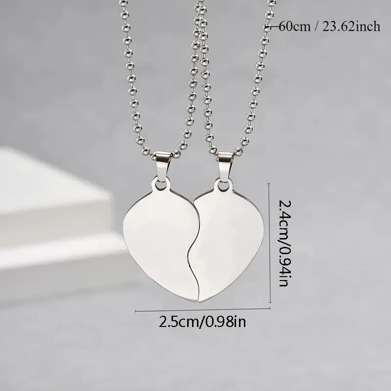 Set of 2 Mother Daughter Necklaces - Family Parents Child Mom Daughter - Fantasy - Heart Pendant - Stainless Steel