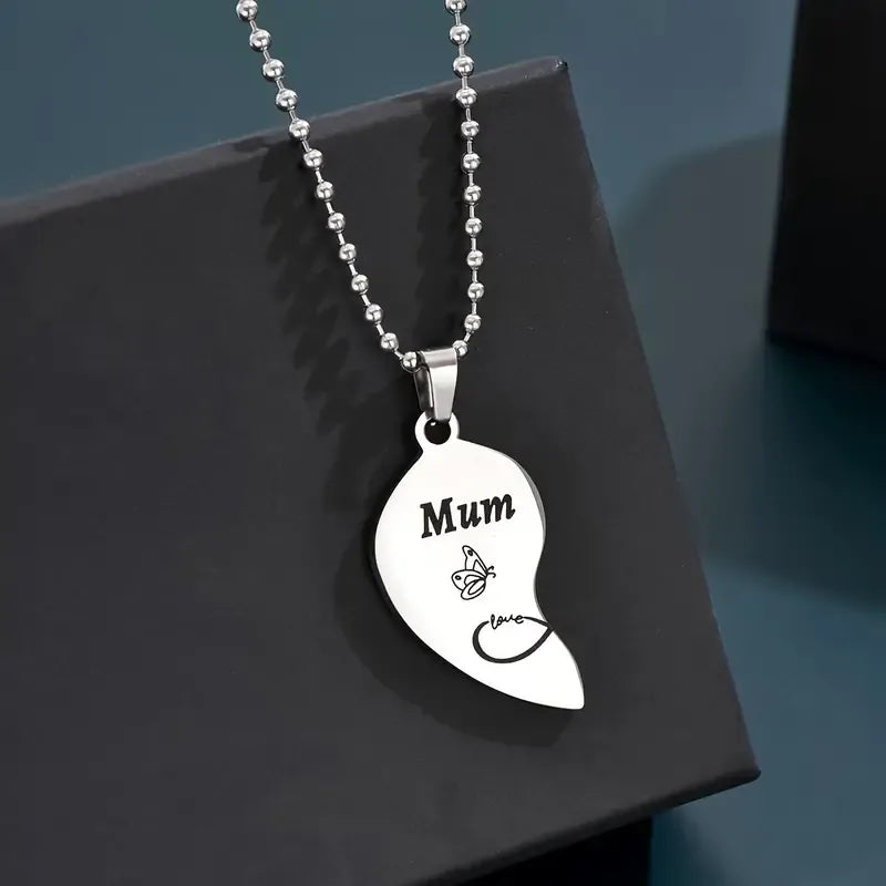 Set of 2 Mother Daughter Necklaces - Family Parents Child Mom Daughter - Fantasy - Heart Pendant - Stainless Steel