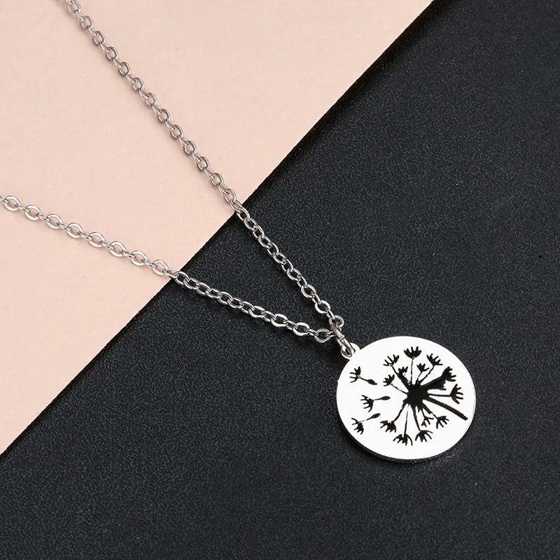 Lot de 2 Colliers avec Carte - Mère Fille - Famille Parents Enfant Maman Fille - Pendentif Rond Pissenlit - Acier Inoxydable