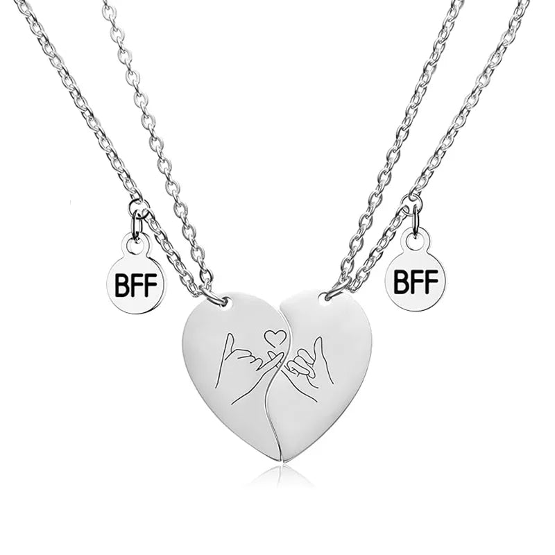 Set of 2 Chains Friendship Necklaces Couple King Queen - BFF Best Friends - Fantasy - Silver Chain Pendant - Stainless Steel