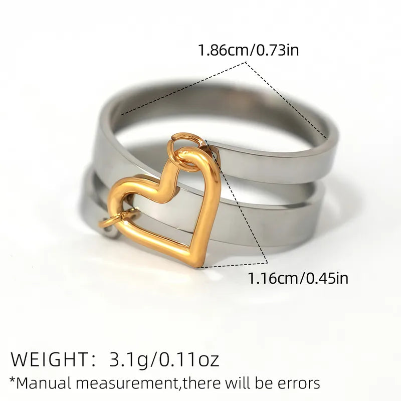 Bague Réglable Adulte - Ajustable - Acier Inoxydable 304 Plaqué Or - Coeur