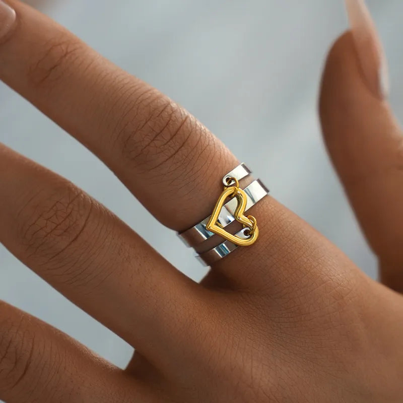 Bague Réglable Adulte - Ajustable - Acier Inoxydable 304 Plaqué Or - Coeur