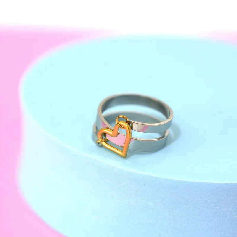Bague Réglable Adulte - Ajustable - Acier Inoxydable 304 Plaqué Or - Coeur