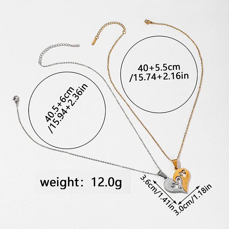 Lot de 2 Colliers - Coeur qui s’assemblent - I Love You - BFF - Best Friends Forever - Amoureux Couple Amitié - Acier Inoxydable