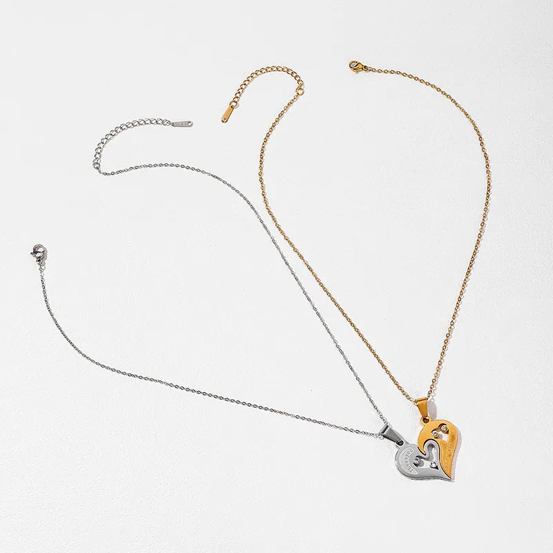 Lot de 2 Colliers - Coeur qui s’assemblent - I Love You - BFF - Best Friends Forever - Amoureux Couple Amitié - Acier Inoxydable