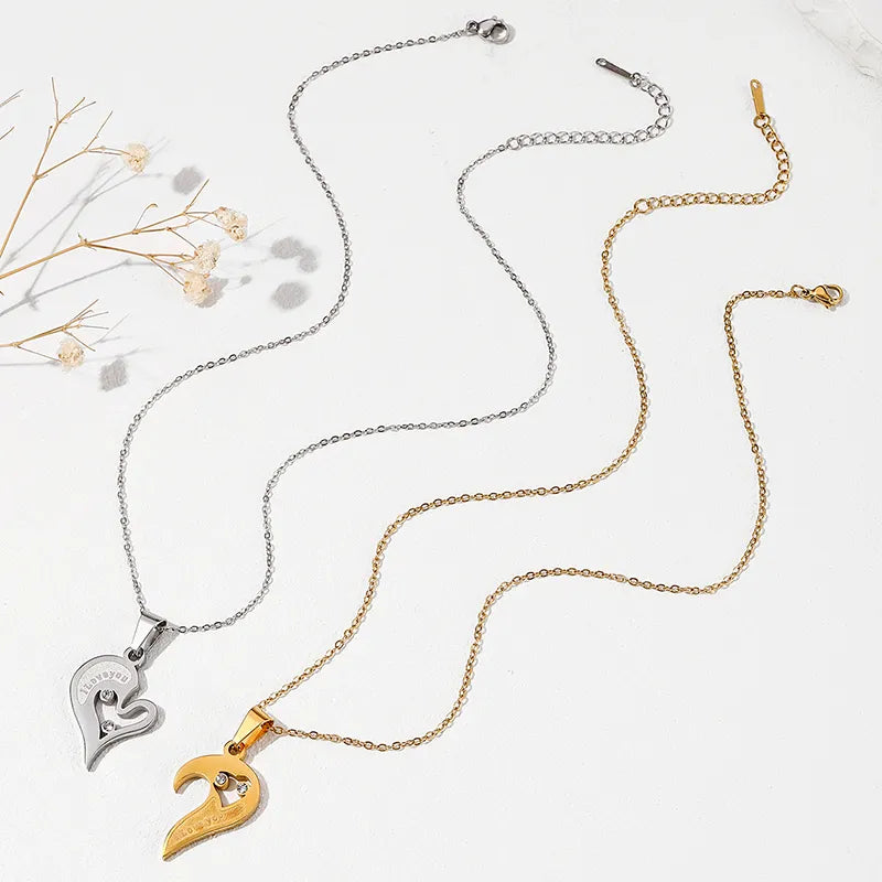 Lot de 2 Colliers - Coeur qui s’assemblent - I Love You - BFF - Best Friends Forever - Amoureux Couple Amitié - Acier Inoxydable