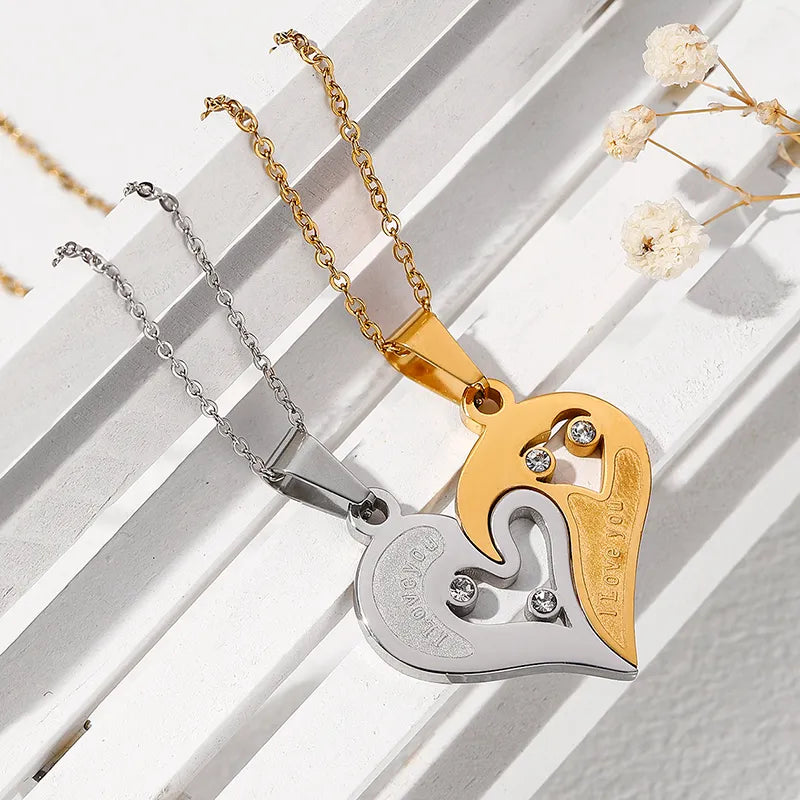 Lot de 2 Colliers - Coeur qui s’assemblent - I Love You - BFF - Best Friends Forever - Amoureux Couple Amitié - Acier Inoxydable