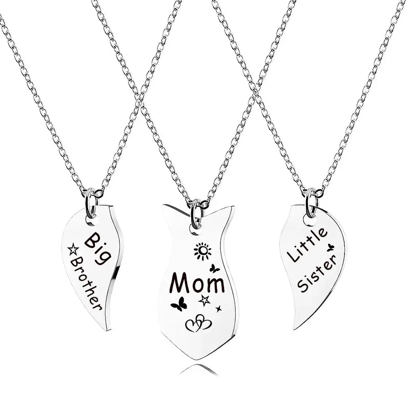 Lot de 3 Colliers Coeur - Mère Filles Fils - Famille Parents Enfant Maman Soeur Frère - Pendentif Coeur