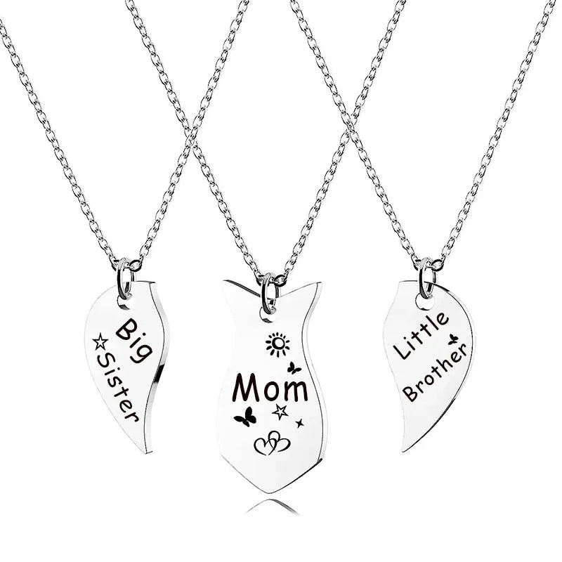 Lot de 3 Colliers Coeur - Mère Filles Fils - Famille Parents Enfant Maman Soeur Frère - Pendentif Coeur