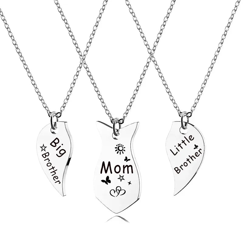 Lot de 3 Colliers Coeur - Mère Filles Fils - Famille Parents Enfant Maman Soeur Frère - Pendentif Coeur