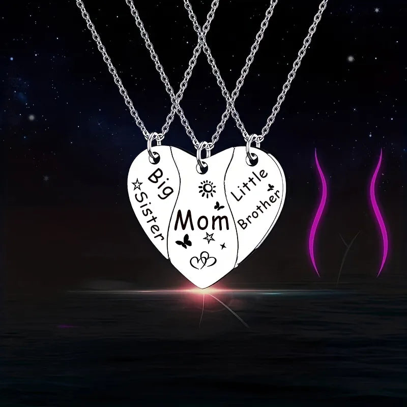 Lot de 3 Colliers Coeur - Mère Filles Fils - Famille Parents Enfant Maman Soeur Frère - Pendentif Coeur