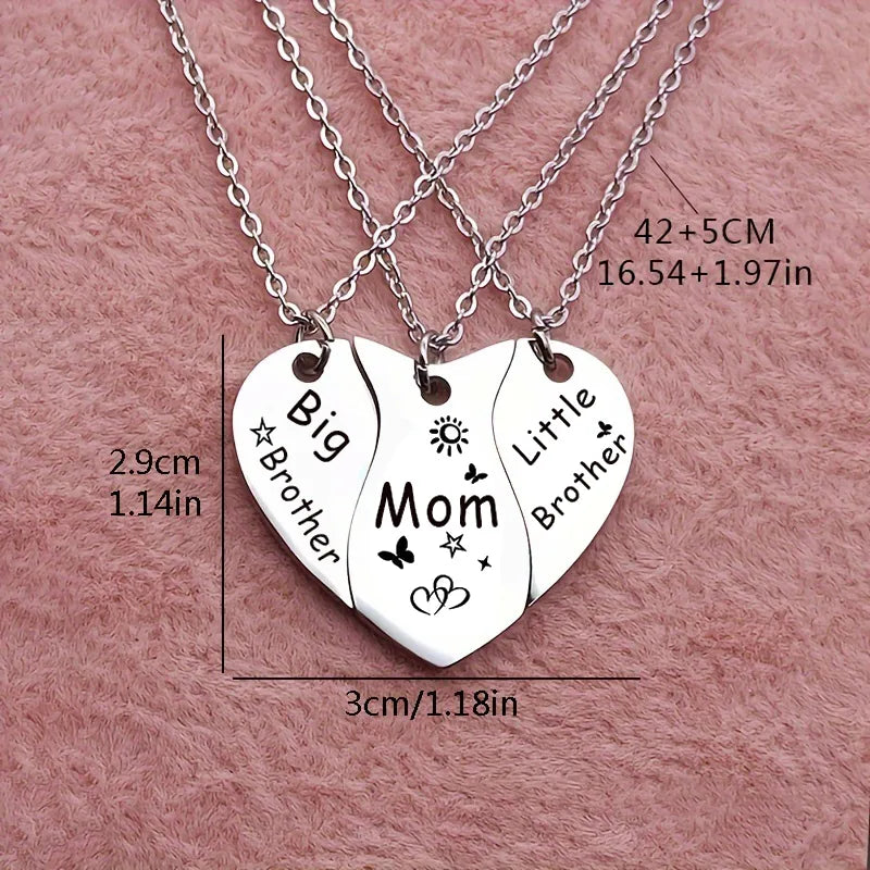 Lot de 3 Colliers Coeur - Mère Filles Fils - Famille Parents Enfant Maman Soeur Frère - Pendentif Coeur