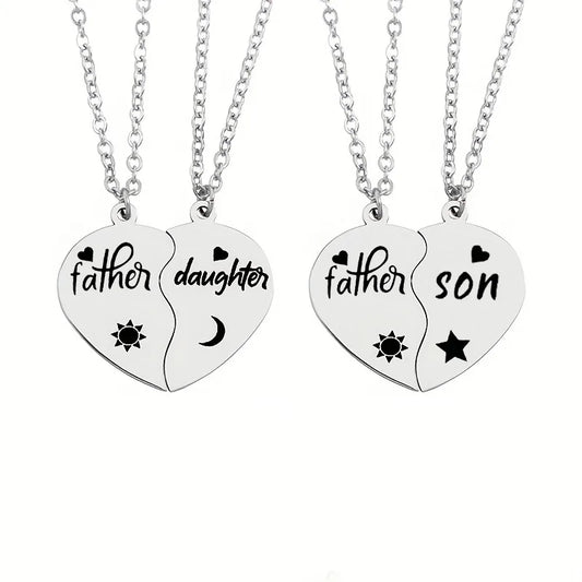 Lot de 2 Colliers Cœur - Père Fille ou Fils - Famille Parents Enfant Père Fille ou Fils - Pendentif Coeur - Acier Inoxydable