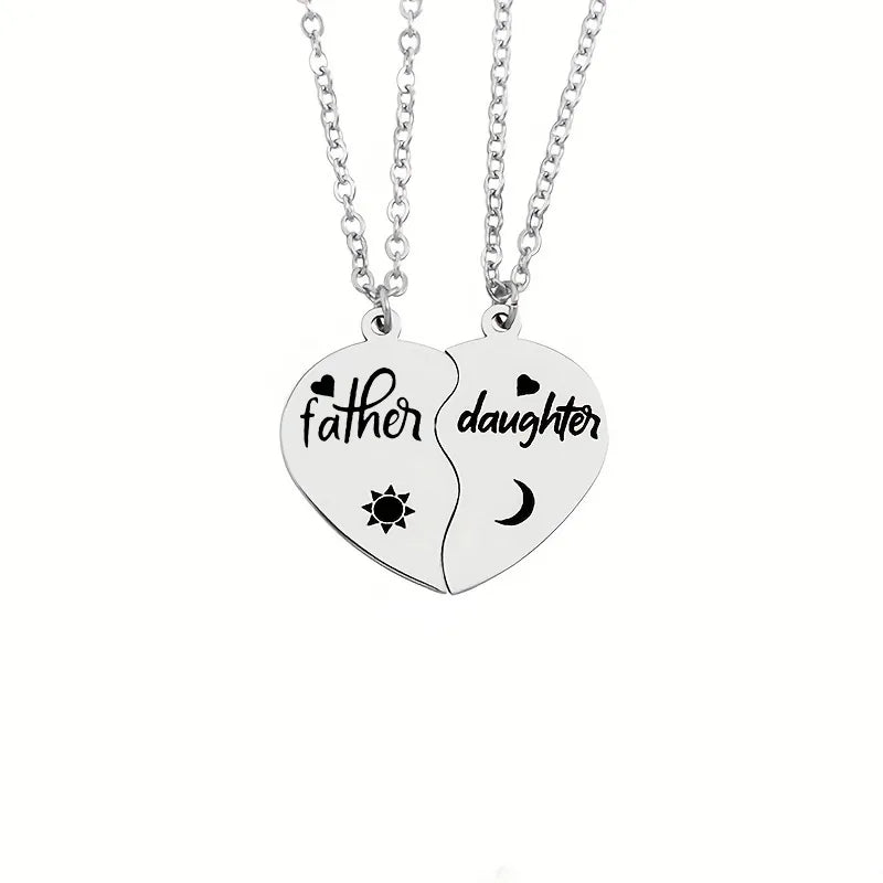 Set mit 2 Mutter-Tochter-Halsketten – Familie, Eltern, Kind, Mutter und Tochter – ausgefallen – Herz-Anhänger – Edelstahl