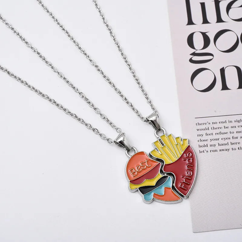 Lot de 2 Colliers D'amitié - Hamburger Frites à Partager - BFF - Best Friends Forever - Amoureux Meilleurs Amis Couple Amitié