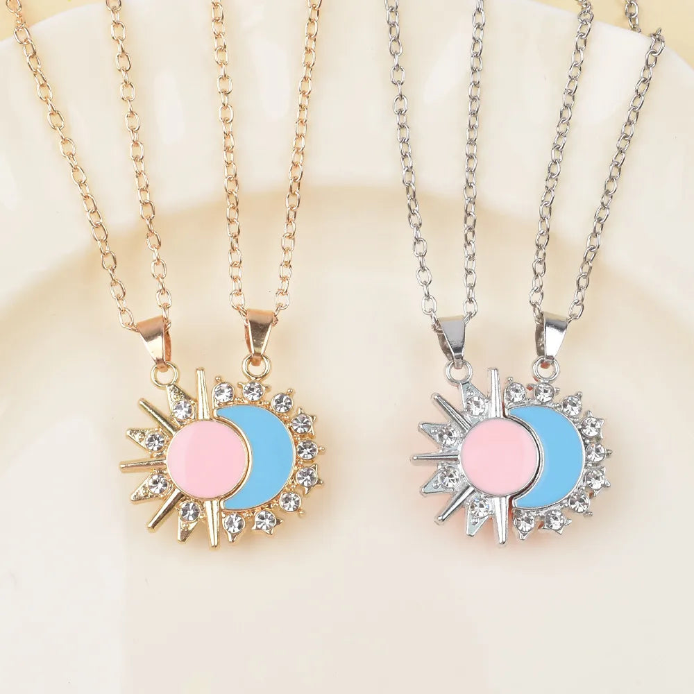 Lot de 2 Colliers BFF - Lune et Soleil - Best Friends Forever - Pendentif Aimanté - Colliers à partager