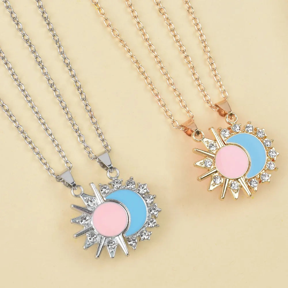 Lot de 2 Colliers BFF - Lune et Soleil - Best Friends Forever - Pendentif Aimanté - Colliers à partager
