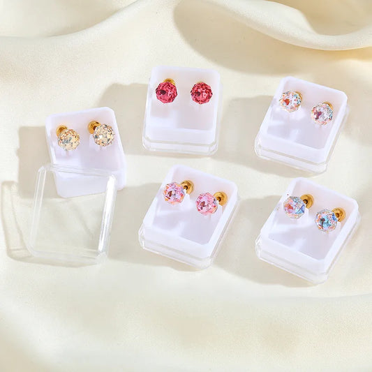 Boucles Oreilles - Diamant Couleurs 6mm - Acier Inoxydable 304 Plaqué Or 18K - Clous d'oreilles