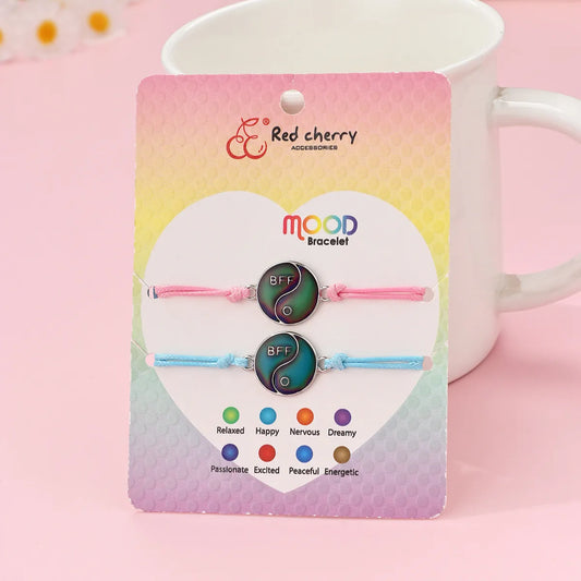 Lot de 2 Bracelets BFF Cordon Réglable avec Carte - Ying Yang - MOOD - Best Friends Forever - Amoureux Couple Amitié