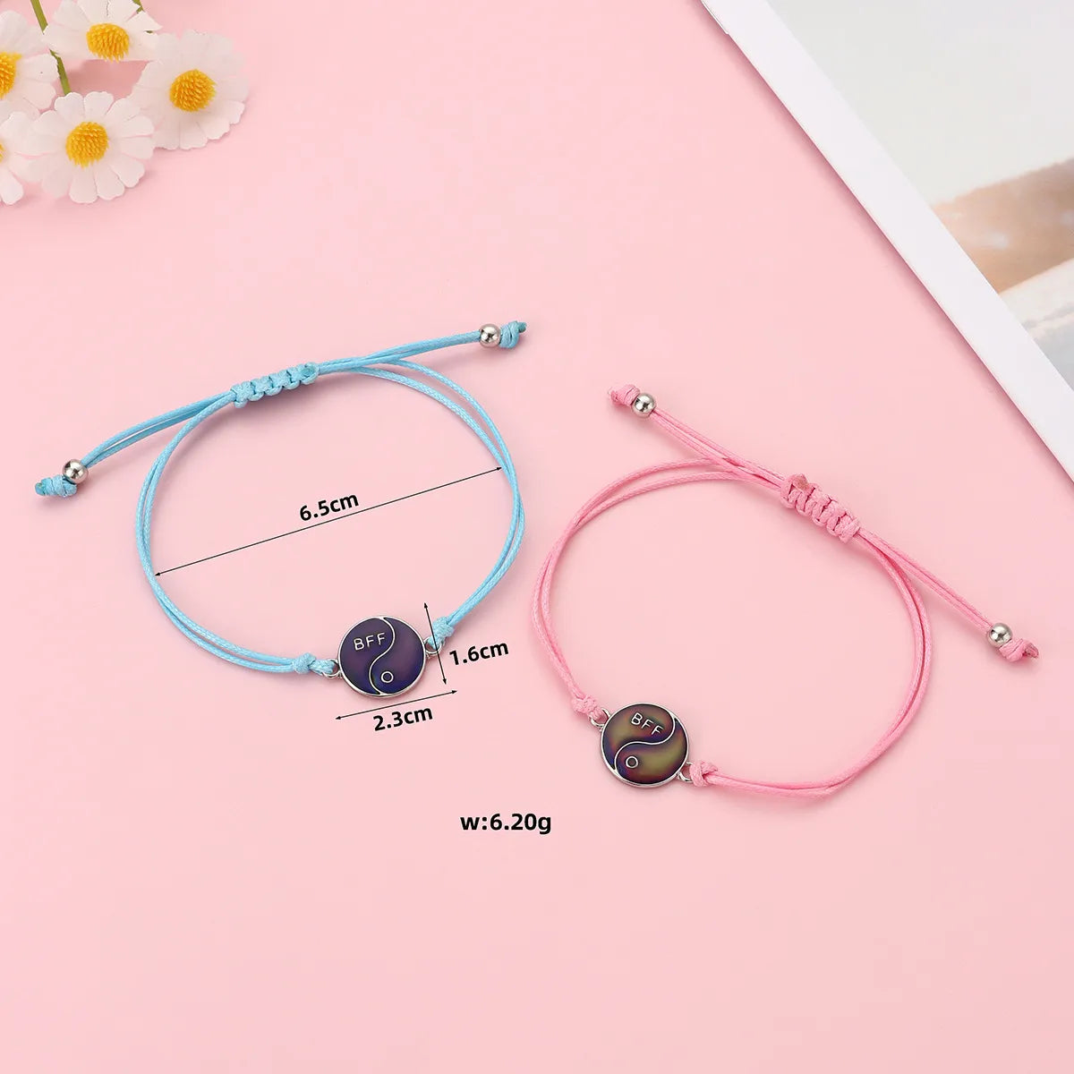 Set mit 2 verstellbaren Freundschaftsarmbändern aus Kordel, beste Freunde, Ying und Yang – BFF beste Freunde – Fantasy – magnetischer Anhänger – Liebhaber – Paar