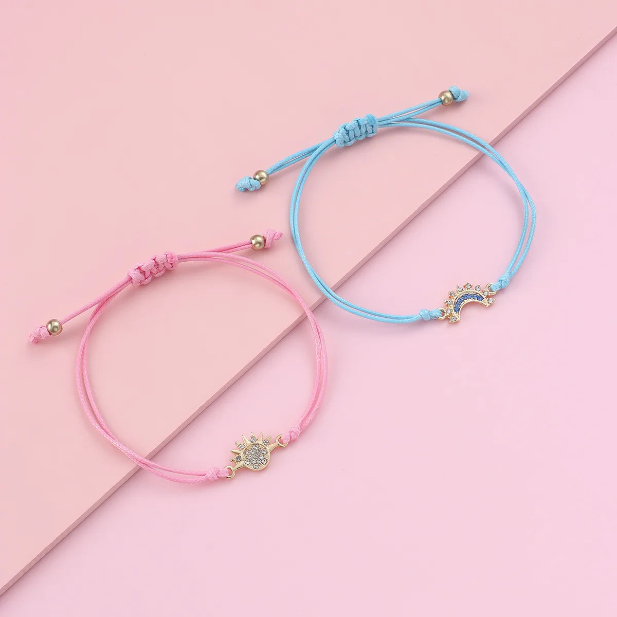 Lot de 2 Bracelets BFF Cordon Réglable - Lune Soleil - Best Friends Forever