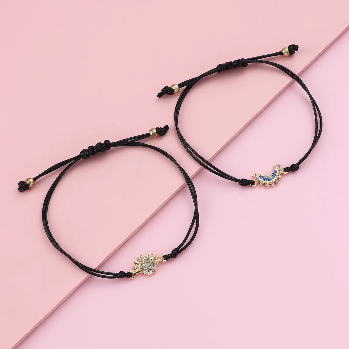 Lot de 2 Bracelets BFF Cordon Réglable - Lune Soleil - Best Friends Forever