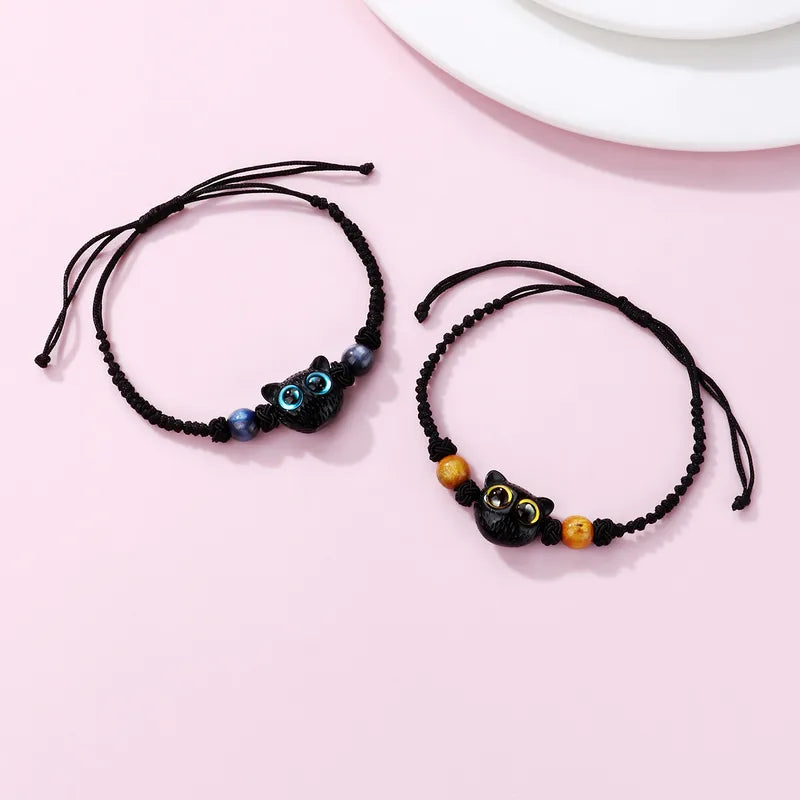 Set of 2 Adjustable Butterfly Friendship Cord Bracelets - BFF Best Friends Forever - Fancy - Stainless Steel