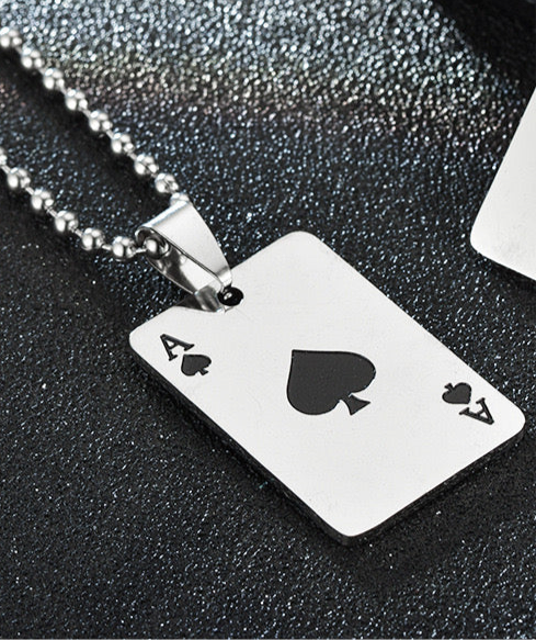 Collier Pendentif As de Coeur Lucky Poker - Porte Bonheur - Acier Inoxydable