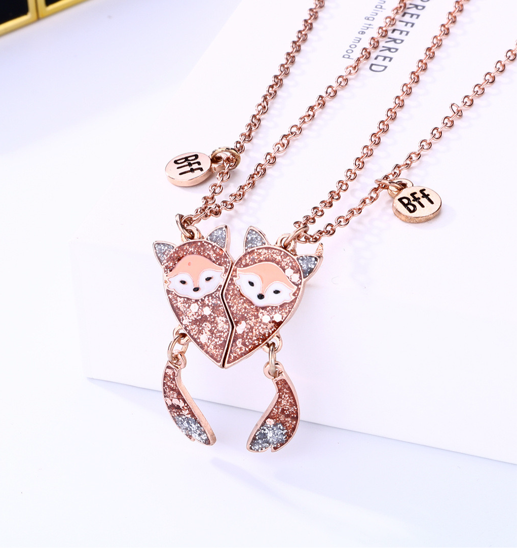 CHILD - Set of 2 Cute Fox Friendship Necklaces - BFF Best Friends Forever - Fantasy - Magnetic Pendant
