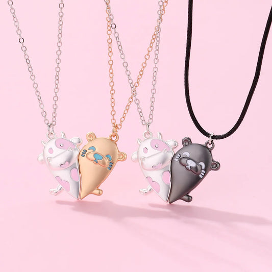 Lot de 2 Collier BFF Aimanté - Vache Marmotte - Best Friends Forever - Amoureux Couple Amitié
