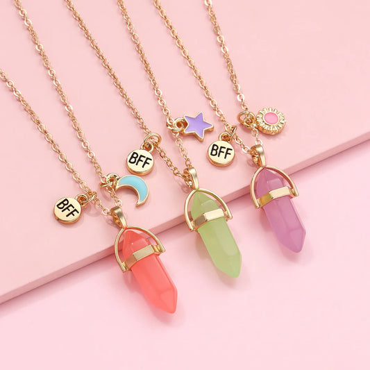 Lot de 3 Colliers BFF - Tube Phosphorescent - Best Friends Forever - Amoureux Couple Amitié Résine