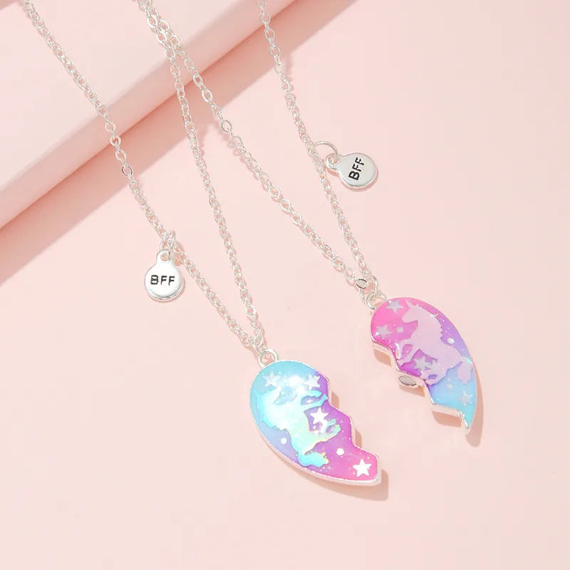 Lot de 2 Colliers BFF Aimanté - Licornes - Best Friends Forever - Pendentif Coeur - Amitié