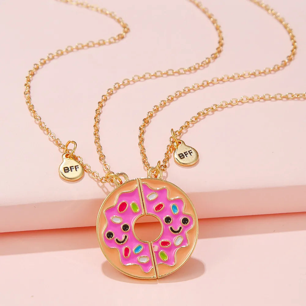 CHILDREN - Set of 2 Chains Friendship Necklaces Cat Unicorn & Heart - BFF Best Friends Forever - Fantasy - Rainbow Resin Pendant