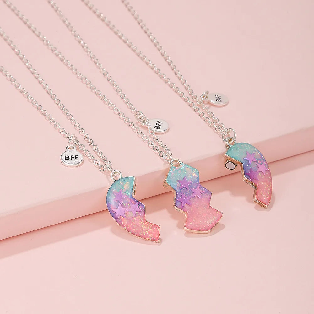 Lot de 3 Colliers BFF Aimanté - Coeur Paillettes - Best Friends Forever - Amitié - Pendentif